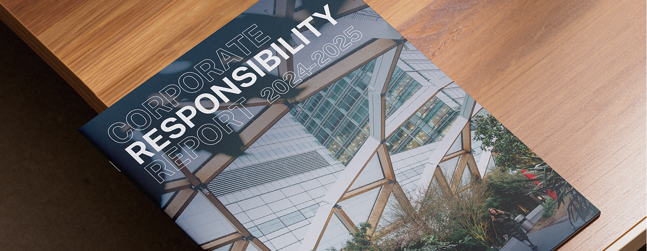 Corporate Responsibility Report cover with building design