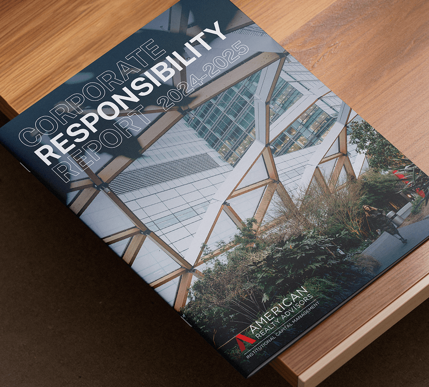 Corporate Responsibility Report cover with building design