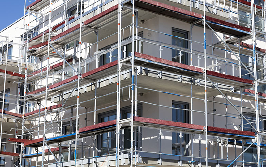 Building with scaffolding
