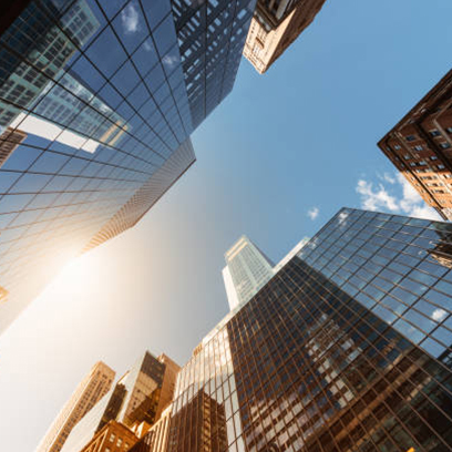 Glass skyscrapers viewed from below