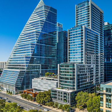 High-rise residential buildings with glass exteriors