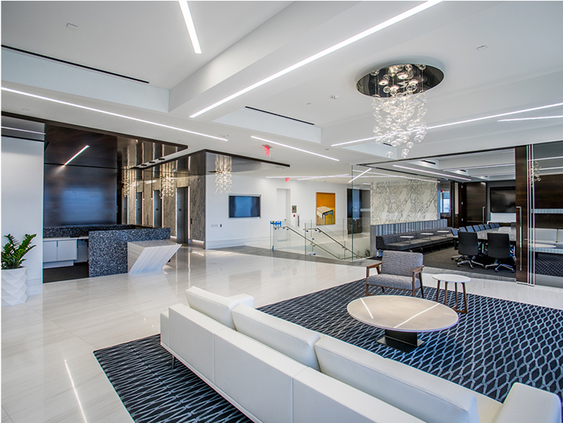 Office lobby with seating area