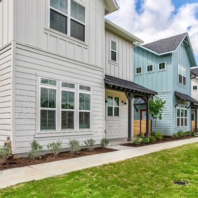 Suburban homes with front lawns